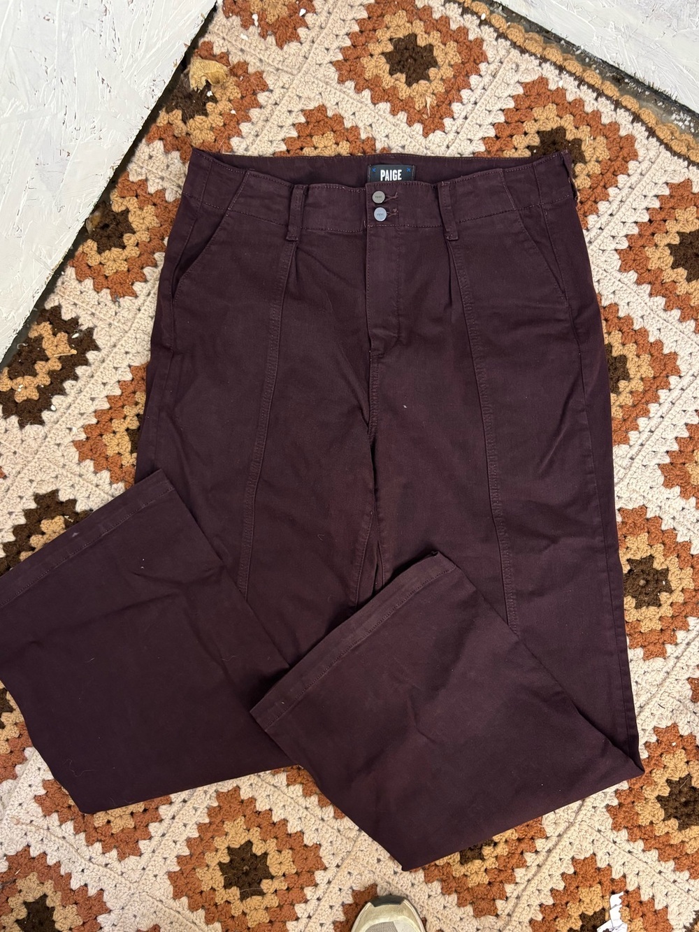 Paige Brooklyn Wide Leg High Rise Pants Black Cherry Burgundy Size 32 - Picture 5 of 10